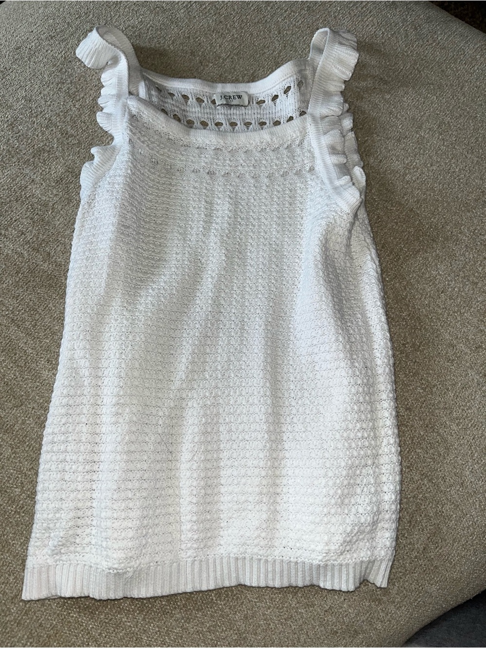 J. Crew White Knit Ruffle-Strap Tank